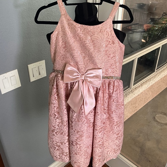 Sweet Heart Rose 2-Pc Lace Metallic Dress Sweater Set Flower Girl Formal Pink 14